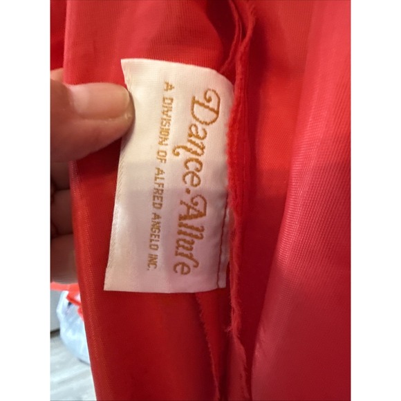 Vtg‎ Red Chiffon Union Made Full Maxi Sweetheart Prom Party Dress Puff Sleeves - Picture 12 of 16